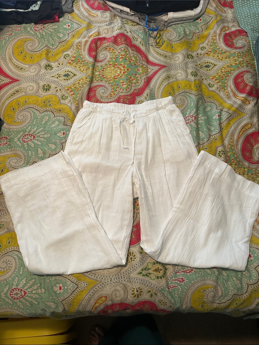 American Eagle Outfitters White Linen-Blend Wide Leg Pants